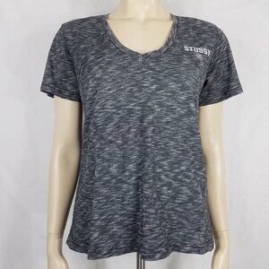 Stussy gray white heathered V-Neck fitted short sleeve t-shirt ladies Large